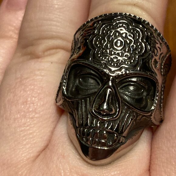Day of the Dead Skull Face Ring - US size 9 - Picture 4 of 4